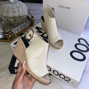 Céline Womens 35 Milk Calfskin Leather Open Toe Espadrille Sandal